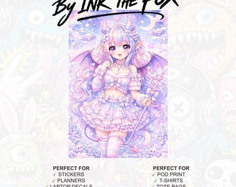 Kawaii Anime Dragon Girl Digital JPG, Rainbow Manga CHIBI Art, Commercial Use,