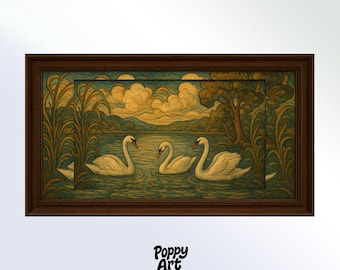 Elegant Swan Lake digital artwork, Samsung Frame TV Art, nature lovers, Art Nouveau enthusiasts,