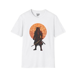PoppyArt Red, White, Samurai Warrior T-Shirt | Japanese Katana Art Graphic S-3XL Cotton Tee
