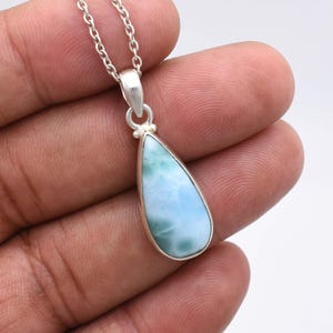 Teardrop Larimar Pendant Necklace: Handmade Sterling Silver Jewelry