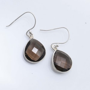 Smoky Quartz Dangle Earrings: Handmade 925 Sterling Silver