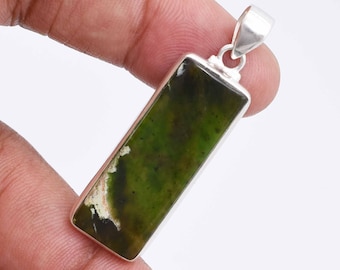 Chrome Chalcedony Sterling Silver Pendant, Handmade Jewelry
