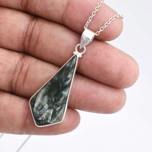 Handmade Seraphinite Pendant Necklace: 925 Sterling Silver Jewelry