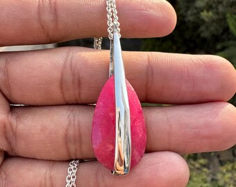 Pink Onyx Sterling Silver Pendant, Checker Cut Gemstone