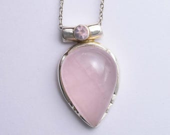 手作りのローズクォーツ925スターリングシルバーペンダントネックレス