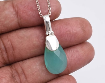 Blue Chalcedony Pendant, Sterling Silver Necklace, Handmade Jewelry