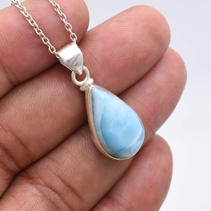 Teardrop Larimar Pendant: Handmade Sterling Silver Necklace