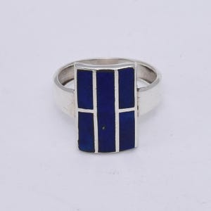 Natural Lapis Lazuli Silver Ring, Inlay Lapis Lazuli 925 Sterling Silver Ring, Handmade Silver Jewelry, Statement Ring, Engagement Ring