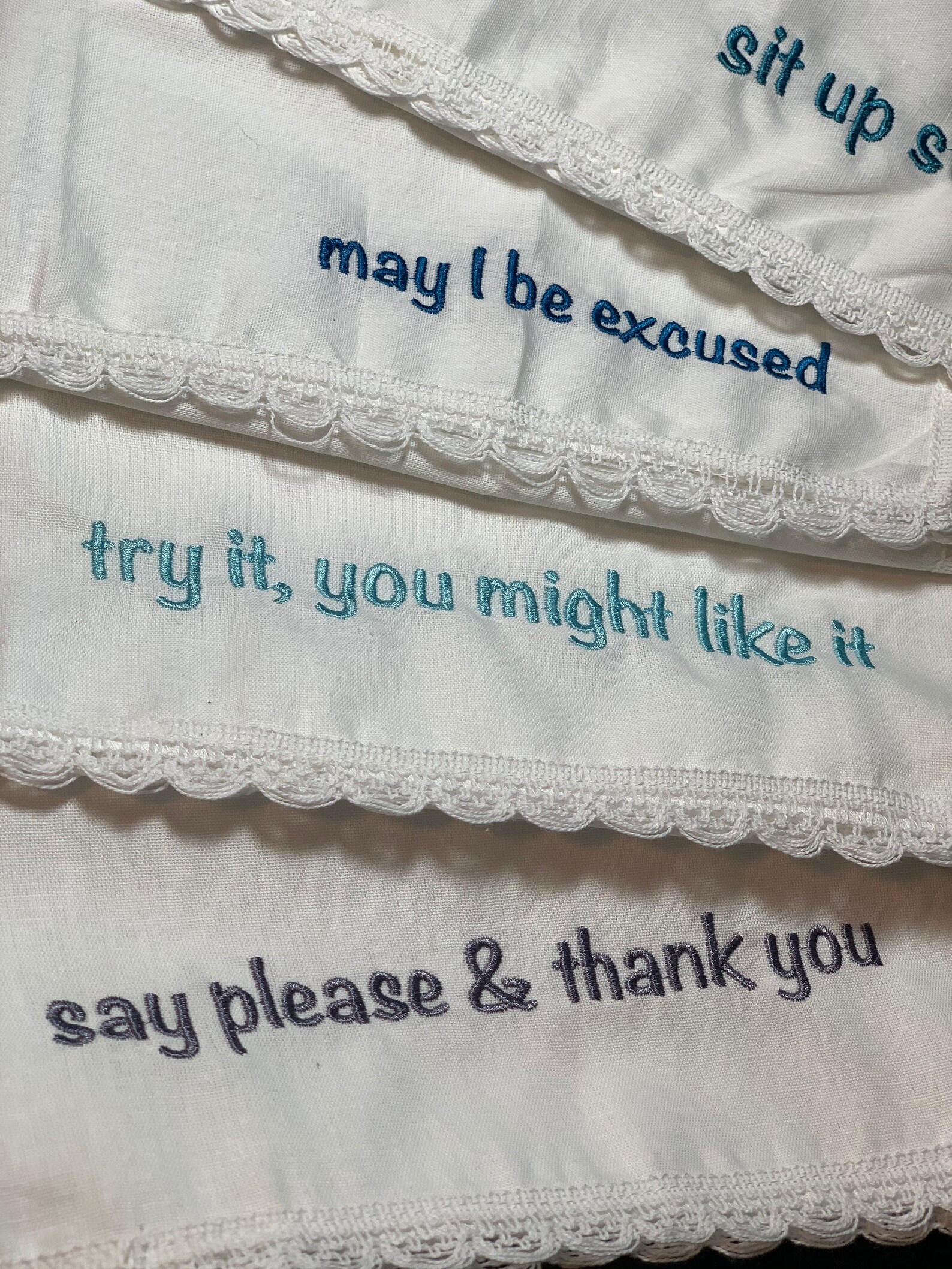 Cloth Napkins with polite sayings Etsy