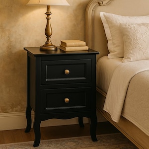 Handcrafted Black French Nightstand – Elegant Bedside Table, High‑Quality, Vintage Chateaucore Accent, Bedroom or Living Room Side Table