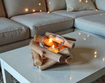Wooden Candle Holder Wood & Glass Tealight Holder Wood Decor Home Decor Rustic Romantic Decor Christmas Decoration Christmas Gift Craft Gift