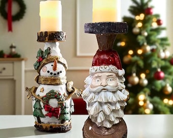 Ljusstake Jultomten Snögubbe Ljusstake Harts Heminredning Borddekor Juldekoration Högtidsgåva Julklapp Gåva till vänner