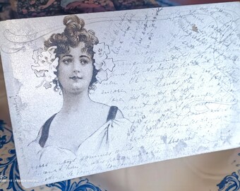 Carte postale française ancienne, romantique , 1902