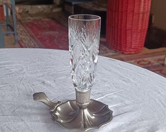 Vintage Saint Louis Kristall Kerzenständer - versilberter Zinnfuß, französisches Design der 1960er Jahre
