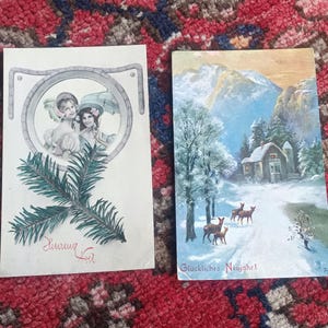 Lot de 2 Cartes postales françaises anciennes, envoyée début 1900 (1907), de France et d&#39;Allemagne, thème fêtes de fin d&#39;année