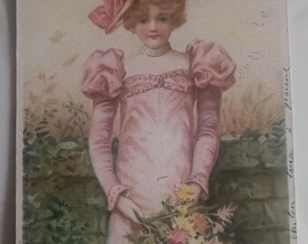 Carte postale française ancienne, romantique , 1902. Parfait état de conservation