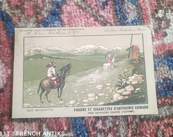 Antique French Don Quixote Postcard, Exibard Abyssinie Ad