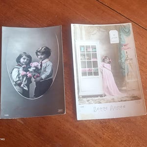 Lot de 2 Cartes postales françaises anciennes, envoyée en décembre 1911, de France, thème Fête de fin d&#39;année, meilleurs vœux