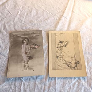 Lot de 2 cartes postales anciennes, envoyées en 1907 de France, cartes de meilleurs voeux de Bonne année.