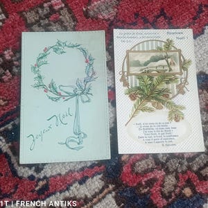 Lot de 2 Cartes postales françaises anciennes, envoyée début 1900 (1910), de France , thème Joyeux Noël