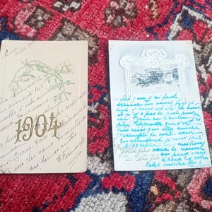 Lot de 2 Cartes postales françaises anciennes, envoyée début 1900 (1903 et 1902), de France et d&#39;Allemagne, thème fêtes de fin d&#39;année
