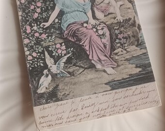 Carte postale française ancienne, romantique , 1902