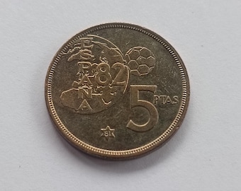 1980年スペイン5ペセタ硬貨：フアン・カルロス1世、FIFAワールドカップ