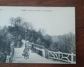 Antike französische Foto Postkarte: Buttes-Chaumont, Paris 1909