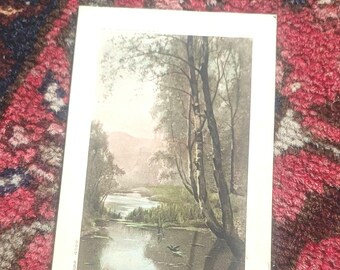 Antique French Postcard: Lakeside Park Scene (1900-1910)