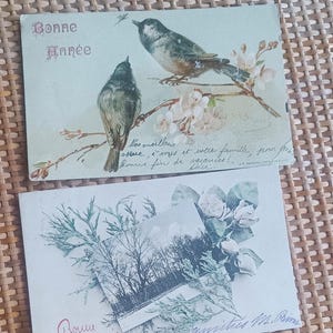 Lot de 2 Cartes postales françaises anciennes, envoyée en décembre 1903 et 1908, de France, thème Fête de fin d&#39;année, meilleurs vœux.