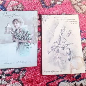 Lot de 2 cartes postales anciennes, envoyées en 1909 de France, cartes de voeux joyeuses Pâques et vœux de la fin d&#39;année.