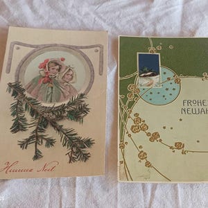 Lot de 2 cartes postales anciennes françaises et Allemande , envoyées en 1907 de France, cartes de Joyeux Noël