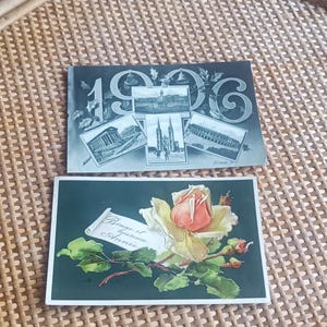 Lot de 2 Cartes postales françaises anciennes, envoyée en 1906 et 1909, de France, thème Fête de fin d&#39;année meilleurs vœux