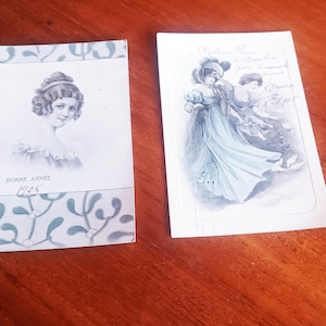 Lot de 2 Cartes postales françaises anciennes, envoyée en décembre 1907, de France, thème Fête de fin d&#39;année, meilleurs vœux 1908