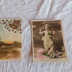 Lot de 2 cartes postales anciennes françaises, envoyées en 1909 de France, cartes de voeux joyeuses Pâques.