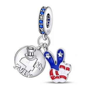 4th of July Charms, USA Flag Charm, Independence day, patriotic Charm, For Bracelet, 925 Sterling Silver, American Flag Charm