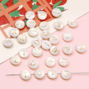 8mm Shell Alphabet Beads, English Letter Beads, Round Coin Letter Charms, Personalized Initial Charms, You Choose Letter, Beads Letter
