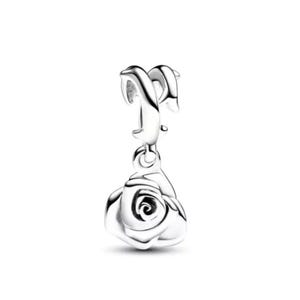 Rose in Bloom-hänge för armband eller halsband i silver, halsbandshänge, present till henne, resehänge, passar till Pandora-armband