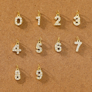Gold Number Charms, Mini Tiny Charms 9-19mm Tall, CZ Pave Number Charms, Number Beads, For Anniversary