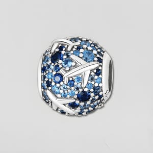 Travel Blue Globe Charm Fits Pandora, 925 Sterling Silver, Planes, Gift For Her, Gift For Travel, Globe Pendant, Blue Pandora Fit, Travel