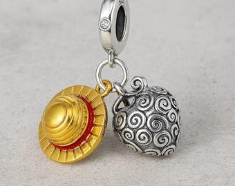 One Piece Charm, Luffy Straw Heat Charms, 925 Sterling Silver, Devil Fruit Charms, Gift for Her, Gift For Daughter, Grandma Gift, Best Gift