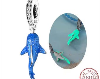 Dije de tiburón ballena que brilla en la oscuridad, colgante de plata de ley 925 con forma de océano para pulsera y collar, regalo de joyería, regalo para abuela