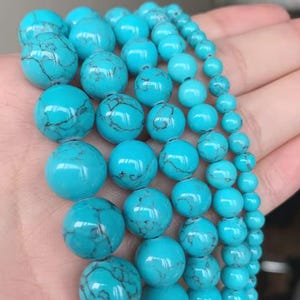 Natürliche Arizona Blue Türkis 4 mm 6 mm 7 mm 8 mm 7 mm 10 mm 12 mm runde Perlen Türkis Edelstein 15,5 "Strang