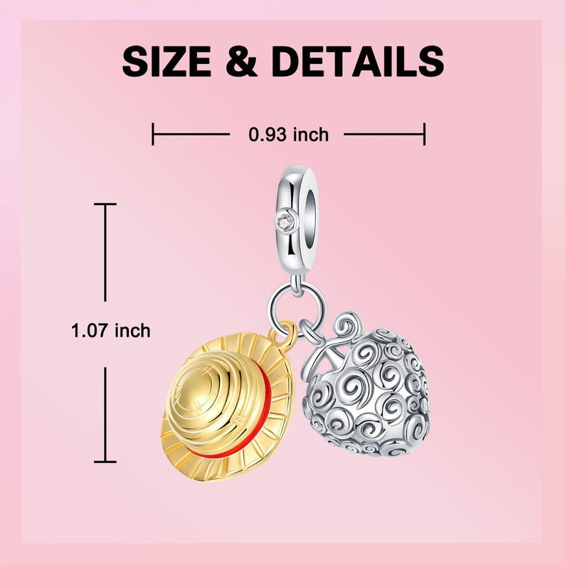 One Piece Charm, Luffy Straw Heat Charms, 925 Sterling Silver, Devil Fruit Charms, Gift for Her, Gift For Daughter, Grandma Gift, Best Gift image 4