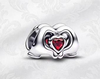 Mickey Mouse Heart Hands Charm, 925 Sterling Silver, Fits Pandora Bracelet, Grandma gift