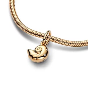 Colgante de concha de La Sirenita, dije de concha encantada, dije de collar de oro y circonita de 14 quilates, compatible con pulseras Pandora, plata de ley 925