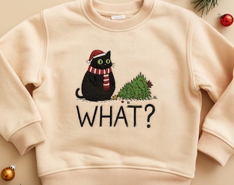 Lustige Weihnachtskatze gesticktes Sweatshirt, niedlicher Feiertags-Katzen-Liebhaber-Pullover, minimales Weihnachtsoutfit, Winter-gemütlicher Pullover, Haustier-Liebhaber-Geschenk