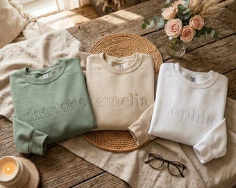 Personalized Name Embroidered Sweatshirt, Custom Name Crewneck, Minimalist Embroidered Pullover, Kids and Adult Sweatshirt Gift