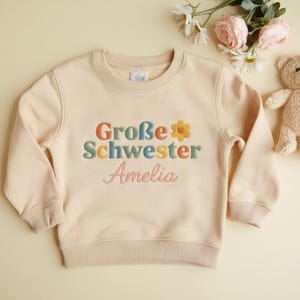 Personalized Große Schwester Shirt Kids, Big Sister Sweatshirt & T-Shirt, Custom Name Embroidered Gift for Girls, Sibling Announcement