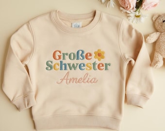 Personalized Große Schwester Shirt Kids, Big Sister Sweatshirt & T-Shirt, Custom Name Embroidered Gift for Girls, Sibling Announcement